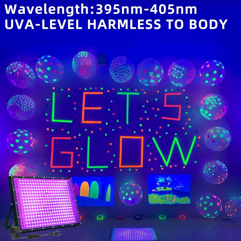 Arckarling 2 Pack 300W Blacklight 336 LEDs, UV Lamp Black Lights for Glow Party, 395nm, IP65 Outdoor Black Light Fixture for Halloween, Glow in The Dark Party, Fluorescent Poster Tapestry, Body Painting - Image 2